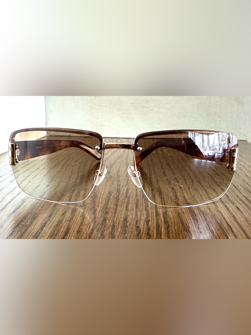 GUCCI Vintage GG 1798/S Rimless Sunglasses Tortoise Gold Y2K - Picture 2 of 10